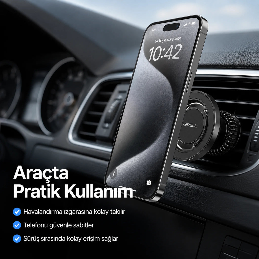 PL-H07 Magsafe Araç İçi Telefon Tutucu 15W Kablosuz Şarjlı, 360° Dönebilen Manyetik Tutacak