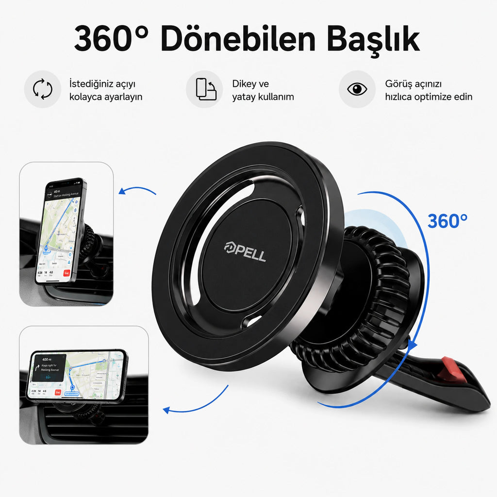 PL-H07 Magsafe Araç İçi Telefon Tutucu 15W Kablosuz Şarjlı, 360° Dönebilen Manyetik Tutacak