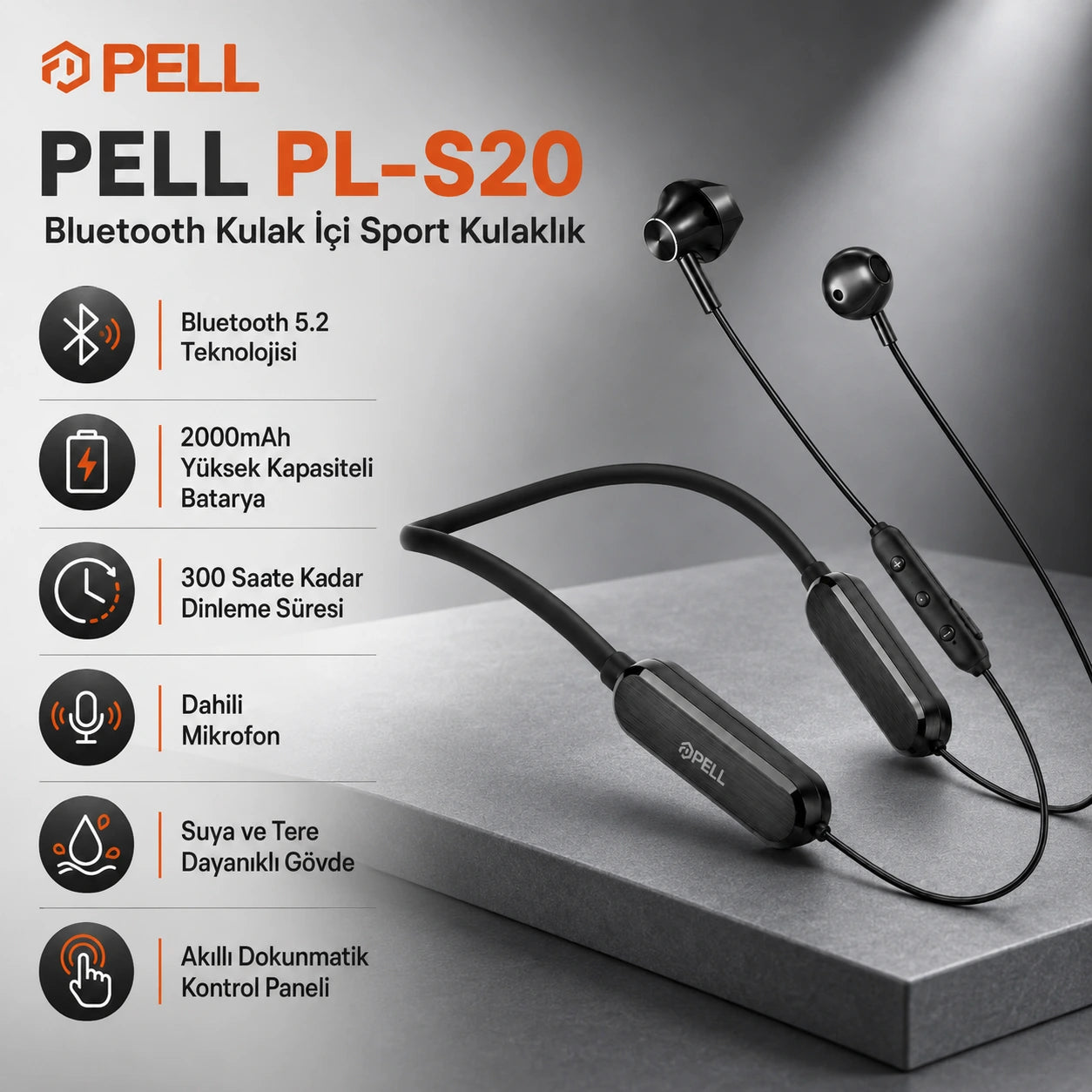 PL-S20 Bluetooth Kulak İçi Sport Kulaklık 5.2, Suya ve Tere Dayanıklı Kablosuz Kulaklık