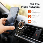 PELL PL-W06 MagSafe Kablosuz Hızlı Şarjlı Araç İçi Telefon Tutucu, 360° Dönebilen Izgara Tipi Havalandırma Standı
