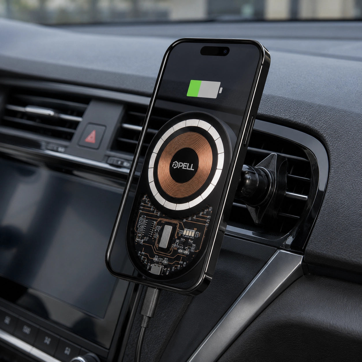PL-W06 MagSafe Kablosuz Hızlı Şarjlı Araç İçi Telefon Tutucu, 360° Dönebilen Izgara Tipi Havalandırma Standı