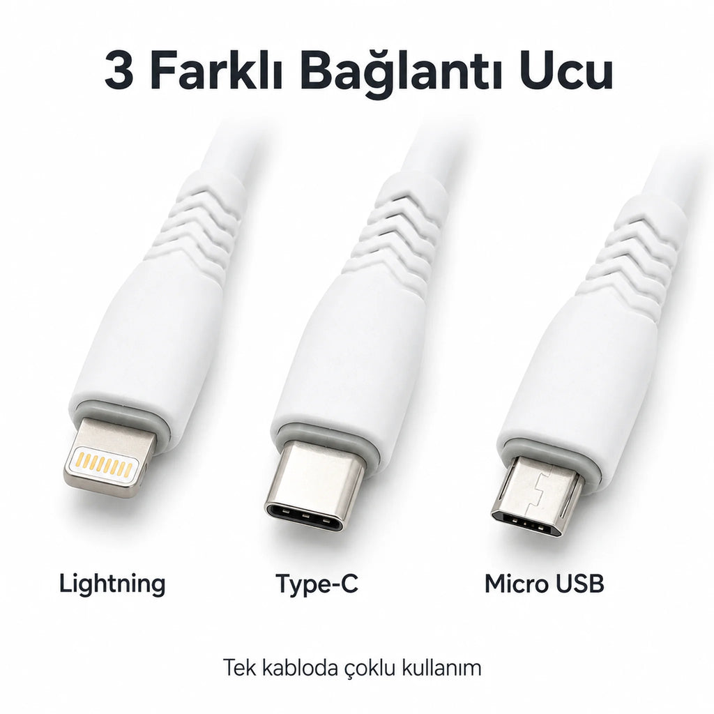 PL-X01 3'ü 1 Arada Hızlı Şarj Kablosu 1m, Type-C Micro Lightning Data Kablosu