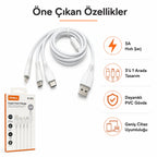 PL-X01 3'ü 1 Arada Hızlı Şarj Kablosu 1m, Type-C Micro Lightning Data Kablosu