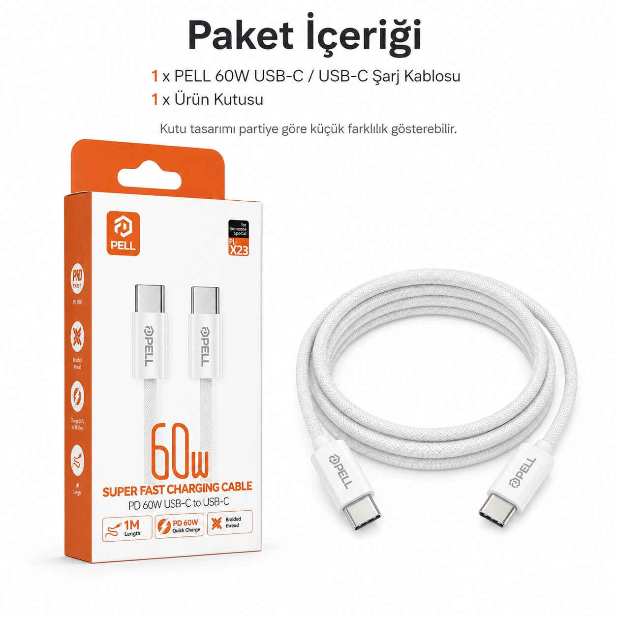 PL-X23 60W PD Type-C to Type-C Hızlı Şarj Kablosu 1m, Örgülü Data Kablosu