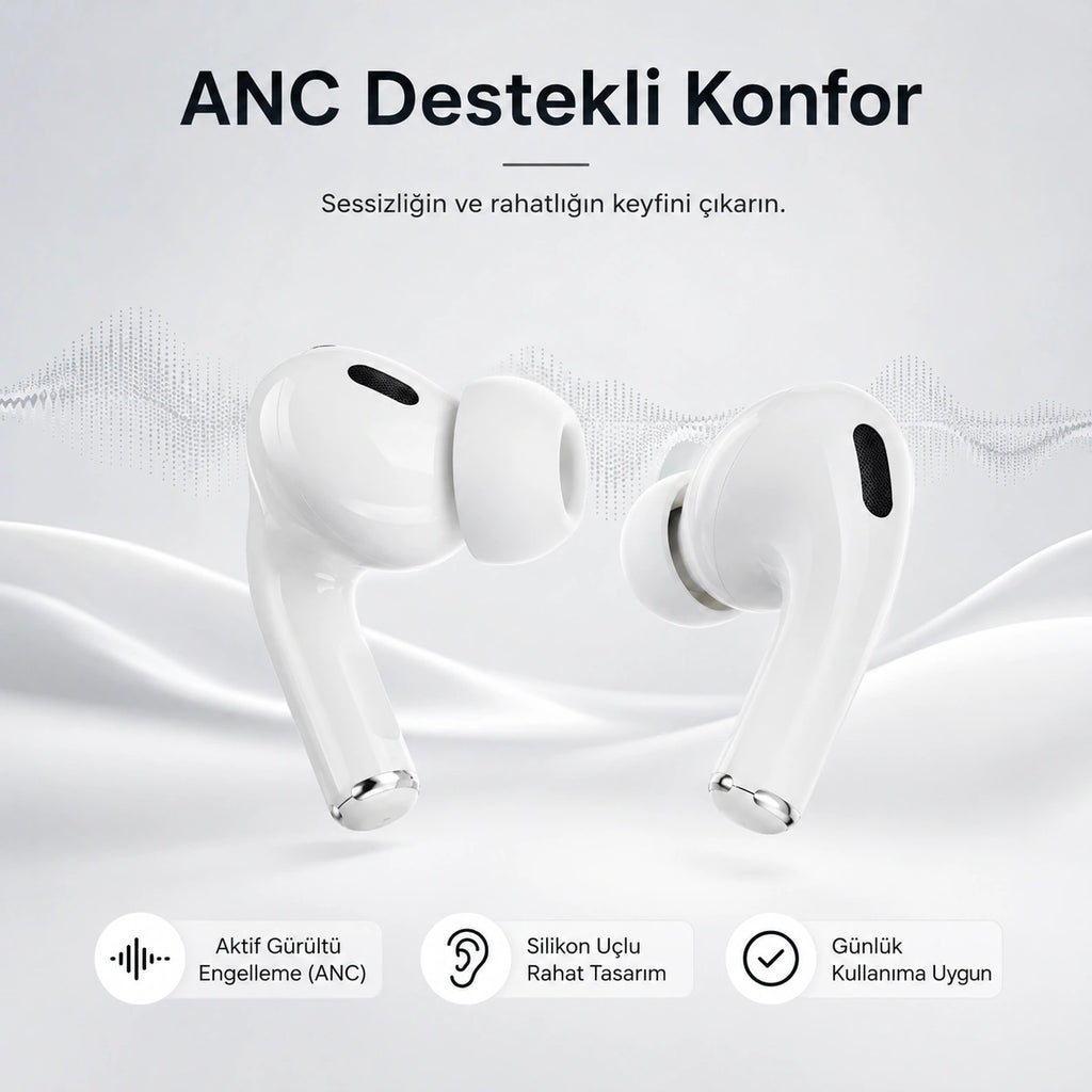 PELL Pro 2. Nesil TWS Bluetooth Kulaklık, Aktif Gürültü Engelleyici ANC USB-C Kablosuz Kulak İçi Kulaklık