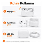 Pro 2. Nesil TWS Bluetooth Kulaklık, Aktif Gürültü Engelleyici ANC USB-C Kablosuz Kulak İçi Kulaklık