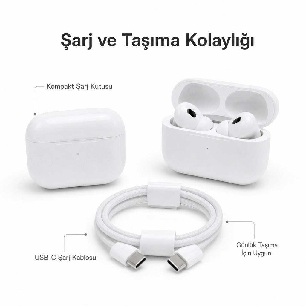 Pro 2. Nesil TWS Bluetooth Kulaklık, Aktif Gürültü Engelleyici ANC USB-C Kablosuz Kulak İçi Kulaklık