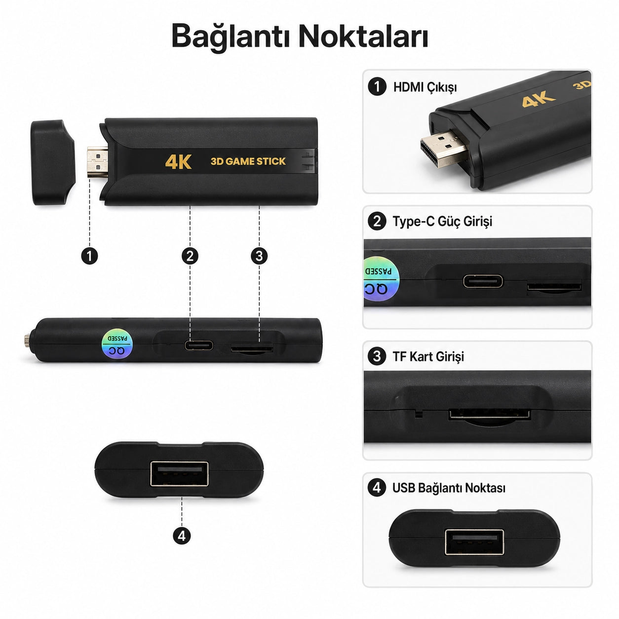 Q8 Max 4K Game Stick Retro Oyun Konsolu 48.000+ Oyunlu, Kablosuz Çift Kollu Atari Konsolu