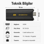 Q8 Max 4K Game Stick Retro Oyun Konsolu 48.000+ Oyunlu, Kablosuz Çift Kollu Atari Konsolu