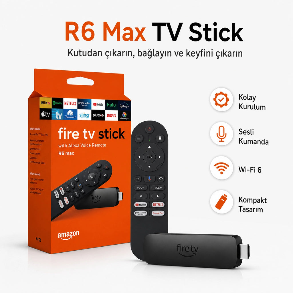 R6 Max Akıllı TV Dönüştürücü Medya Oynatıcı 10K HDR Destekli, Wi-Fi 6 Sesli Komut Kumandalı TV Stick