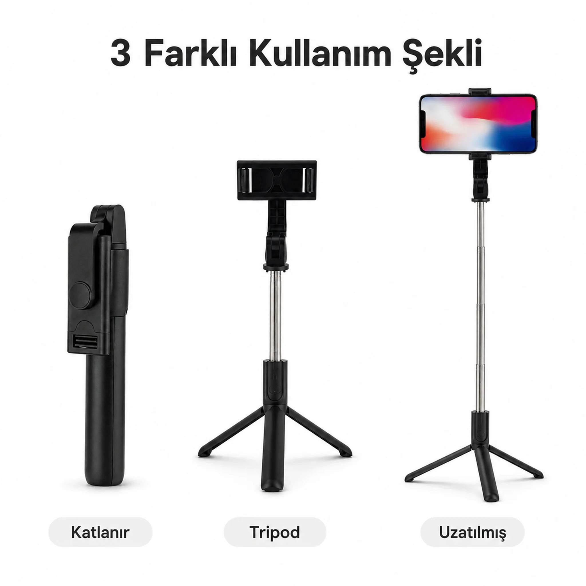 PELL S05 Entegre Tripodlu ve Uzaktan Kumandalı Çok Fonksiyonlu Telefon Tutucu, Cold Shoe Destekli Taşınabilir Stand