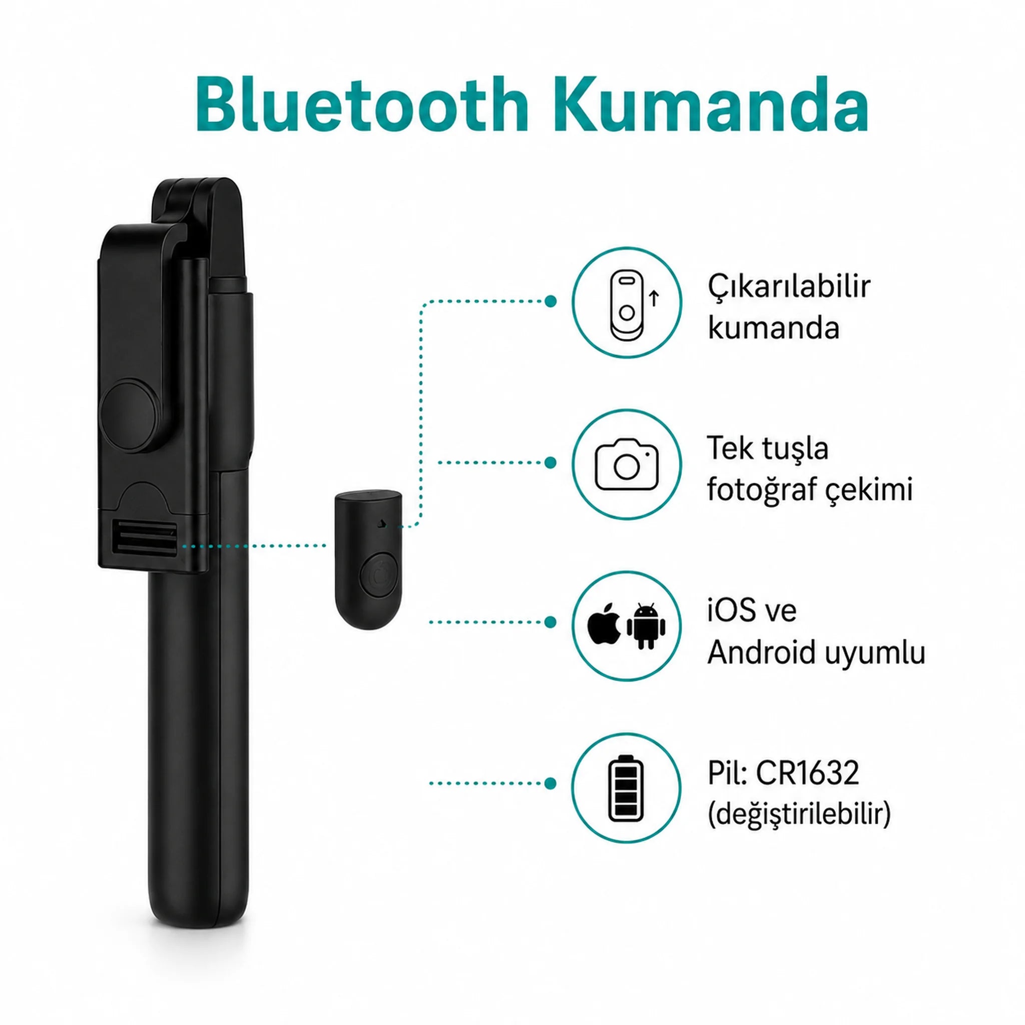 PELL S05 Entegre Tripodlu ve Uzaktan Kumandalı Çok Fonksiyonlu Telefon Tutucu, Cold Shoe Destekli Taşınabilir Stand
