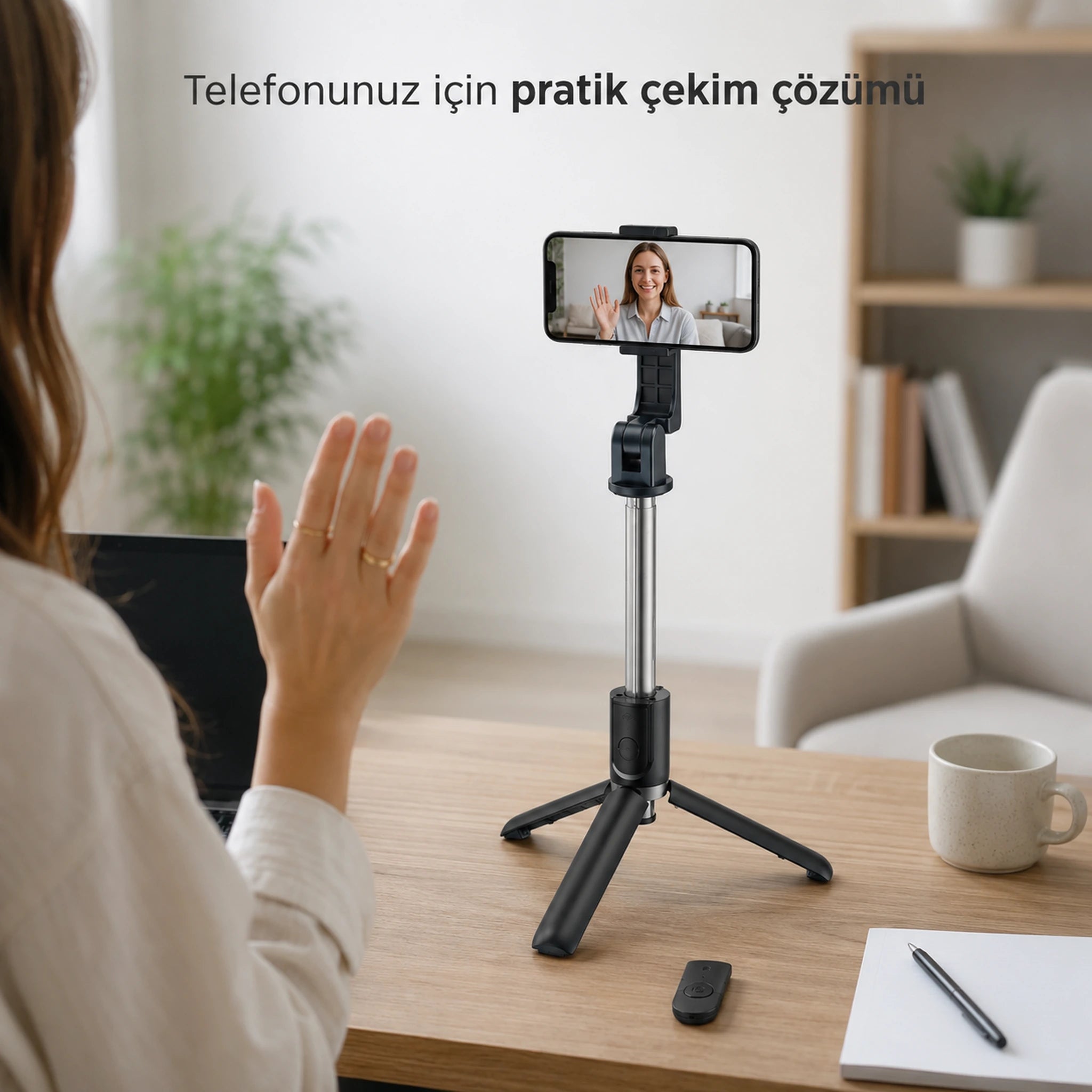 PELL S05 Entegre Tripodlu ve Uzaktan Kumandalı Çok Fonksiyonlu Telefon Tutucu, Cold Shoe Destekli Taşınabilir Stand
