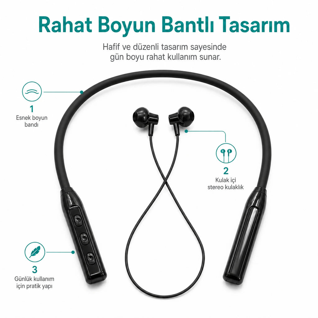 S22 Boyundan Askılı Spor Bluetooth 5.2 Kulaklık, Kablosuz Kulak İçi Koşu Kulaklığı - Siyah
