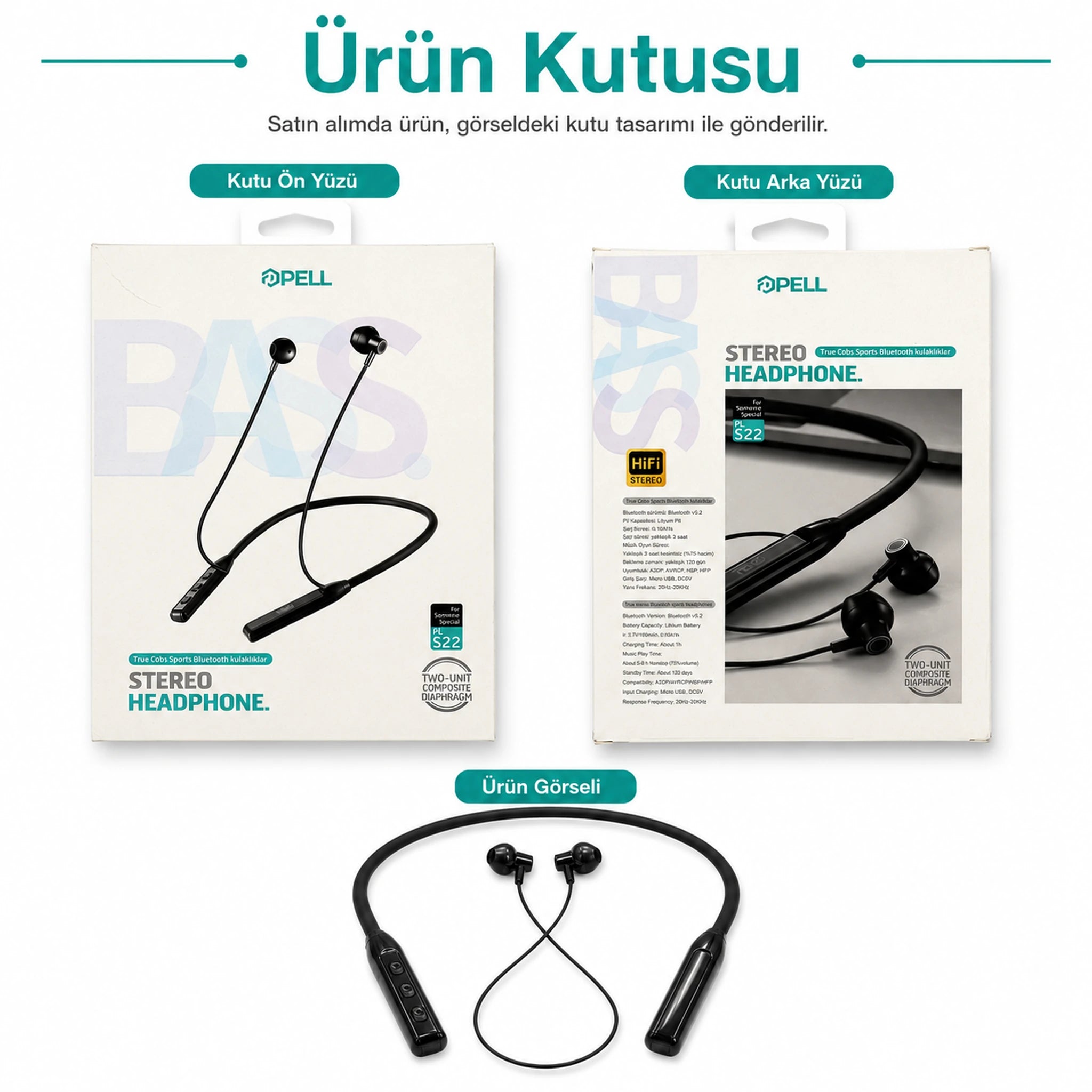 S22 Boyundan Askılı Spor Bluetooth 5.2 Kulaklık, Kablosuz Kulak İçi Koşu Kulaklığı - Siyah