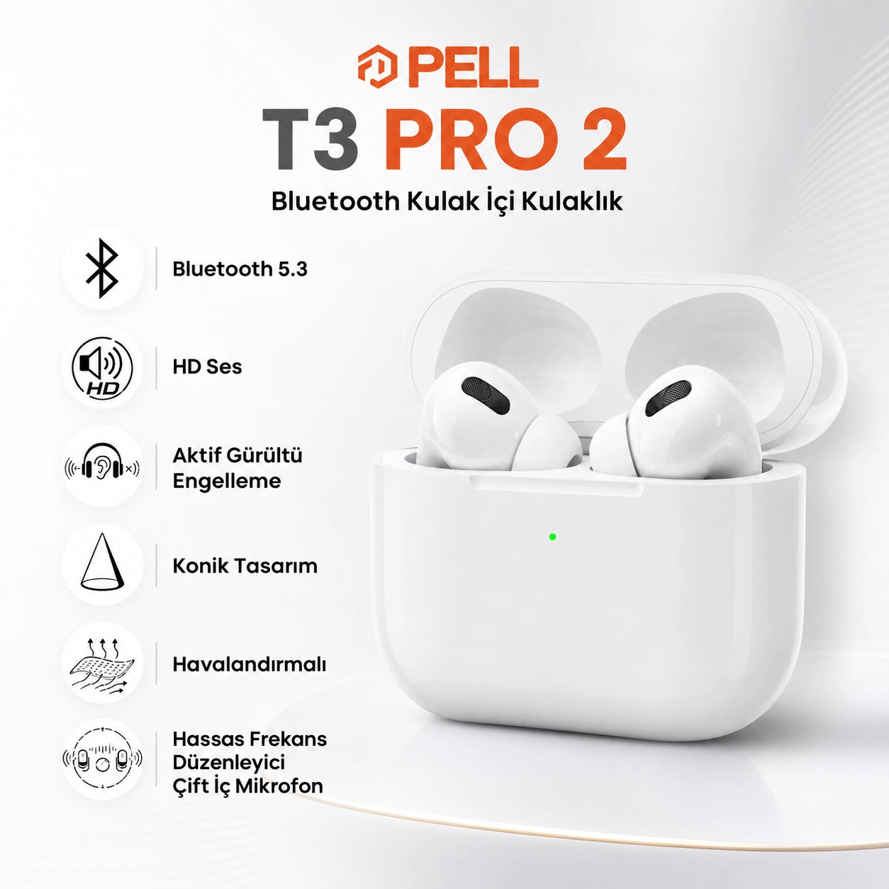T3 Pro 2 Bluetooth Kulak İçi Kulaklık, Aktif Gürültü Engelleme ANC Kablosuz Kulaklık