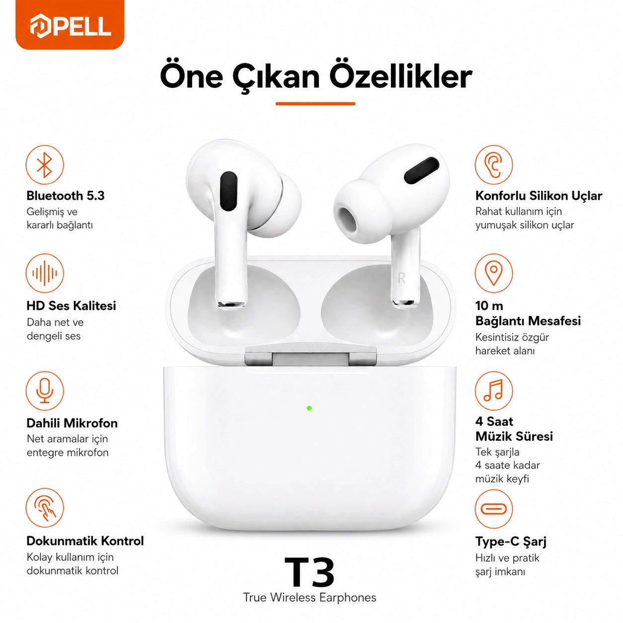 T3 Pro 2 Bluetooth Kulak İçi Kulaklık, Aktif Gürültü Engelleme ANC Kablosuz Kulaklık