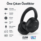 PELL T900 ANC Kablosuz Bluetooth 5.3 Kulak Üstü Kulaklık, Aktif Gürültü Engelleyici Kulaklık - Siyah