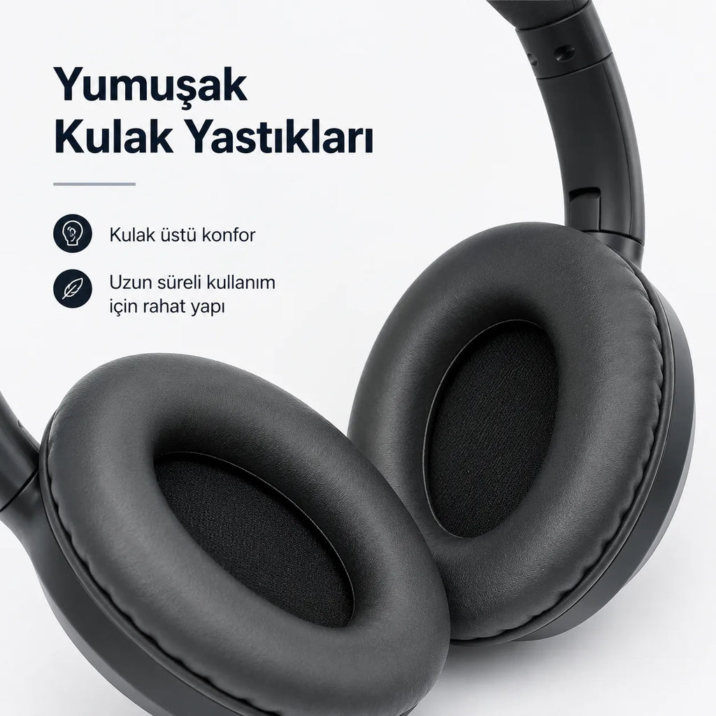 PELL T900 ANC Kablosuz Bluetooth 5.3 Kulak Üstü Kulaklık, Aktif Gürültü Engelleyici Kulaklık - Siyah