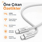 PELL X-28 240W PD Type-C to Type-C Ultra Hızlı Örgülü Şarj Kablosu 1m