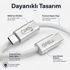 PELL X-28 240W PD Type-C to Type-C Ultra Hızlı Örgülü Şarj Kablosu 1m