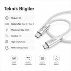 PELL X-28 240W PD Type-C to Type-C Ultra Hızlı Örgülü Şarj Kablosu 1m