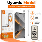 iPhone 16 Pro Max Uyumlu Joan Edge Tam Kaplayan Temperli Cam Ekran Koruyucu, 45kg Darbe Dirençli Anti-Static Ahize Toz Filtreli