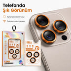 iPhone 17 Pro / 17 Pro Max Uyumlu Kozmik Turuncu Safir Kamera Lens Koruyucu, 9H Sertlik AR+AF Kaplamalı Tam Kapatan Lens Camı