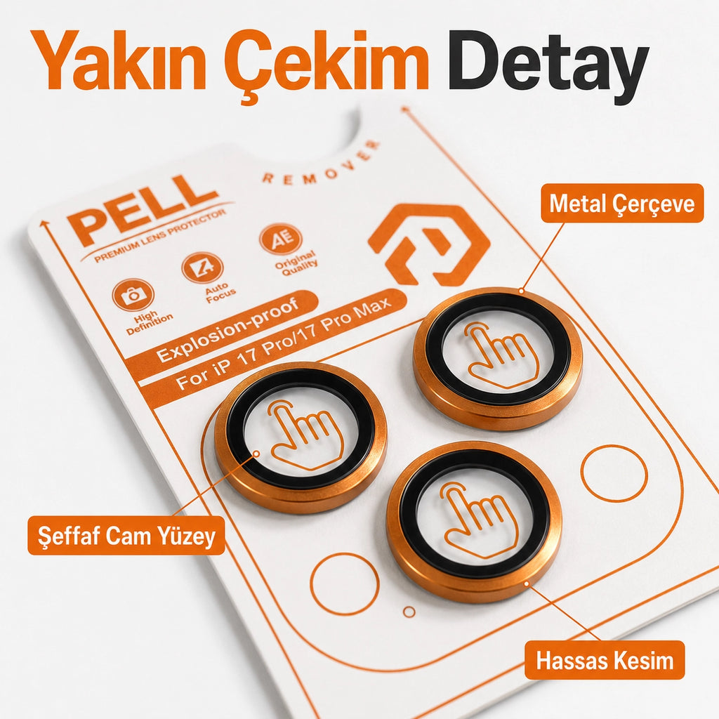 iPhone 17 Pro / 17 Pro Max Uyumlu Kozmik Turuncu Safir Kamera Lens Koruyucu, 9H Sertlik AR+AF Kaplamalı Tam Kapatan Lens Camı