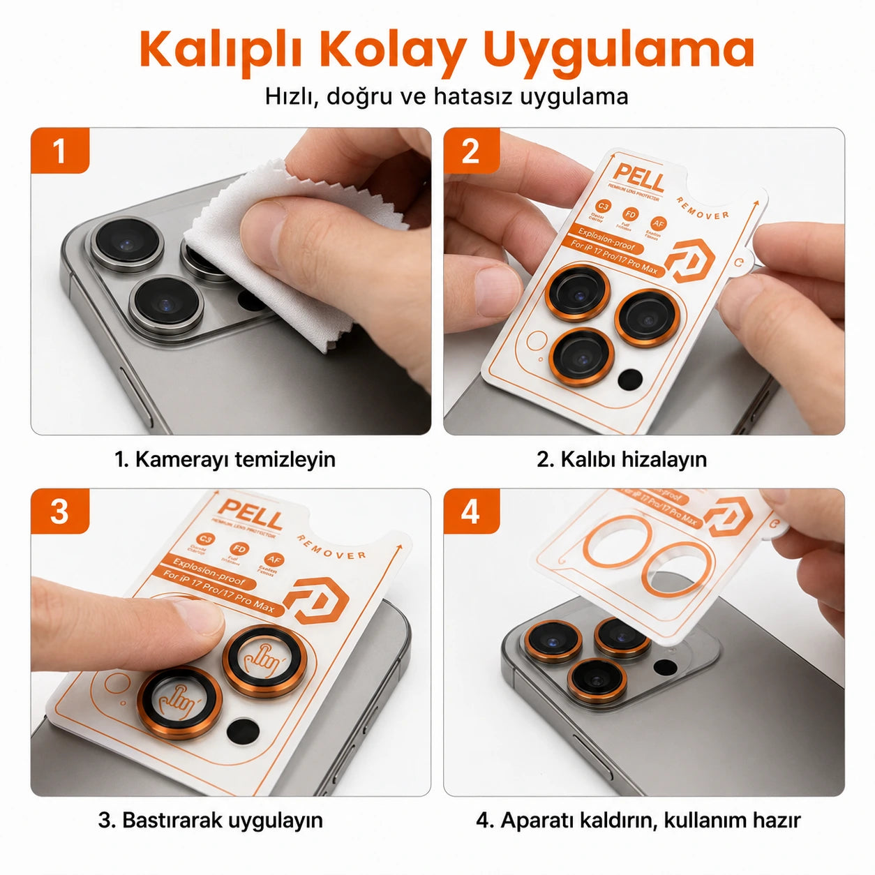 iPhone 17 Pro / 17 Pro Max Uyumlu Kozmik Turuncu Safir Kamera Lens Koruyucu, 9H Sertlik AR+AF Kaplamalı Tam Kapatan Lens Camı