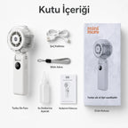 Mini More Turbo Sis El Tipi Vantilatör, 100 Kademeli 3000 mAh Dijital Ekranlı, Katlanabilir Şarjlı Mini Fan